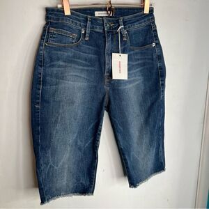 Good American High Waist Denim Bermuda Shorts Raw Hem 2/26